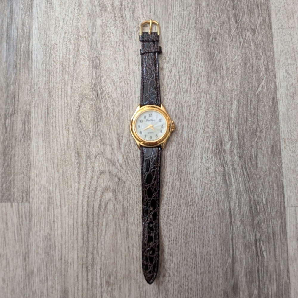 Pierre Nicol Womens Quartz Watch Gold Tone Round Case Brown Leather Strap
